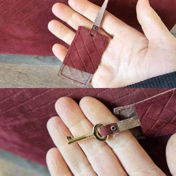 Vintage Oxblood Red Woven Suede Makeup Travel Case Lock Key Neiman Marcus 12x9x7 - Picture 9 of 16